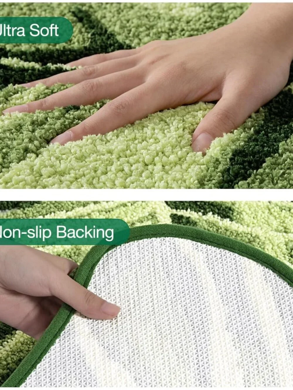 Cute Bathroom Rugs with Green Leaf Plant, Soft, Fluffy, Plush, Absorbent, Quick
